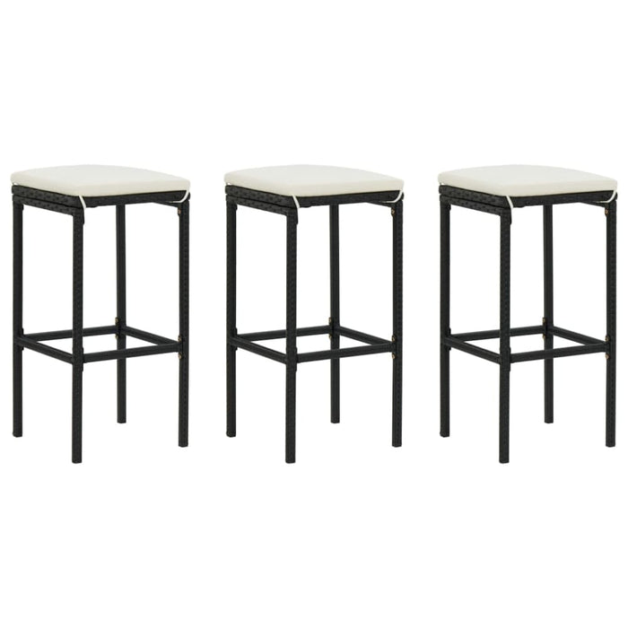 Bar Stools with Cushions 3 Pcs Black Poly Rattan Gl6941