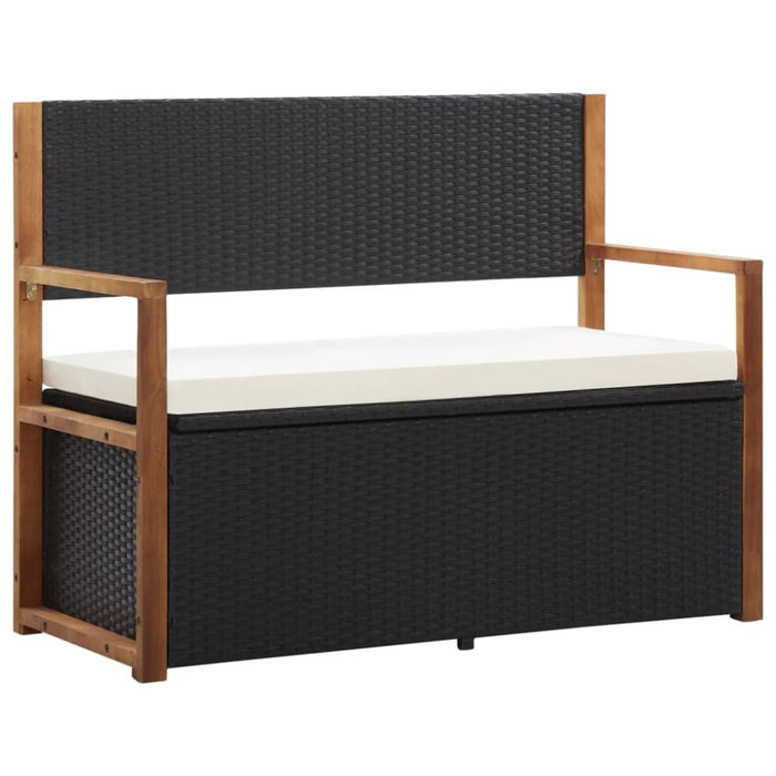 Storage Bench Poly Rattan And Solid Acacia Wood Black Albob