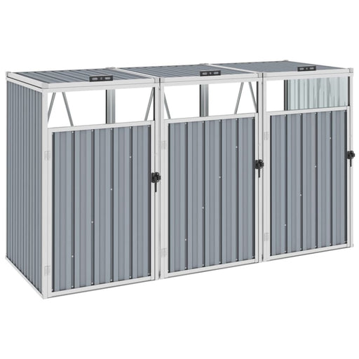 Triple Garbage Bin Shed Grey 213x81x121 Cm Steel Alxnx