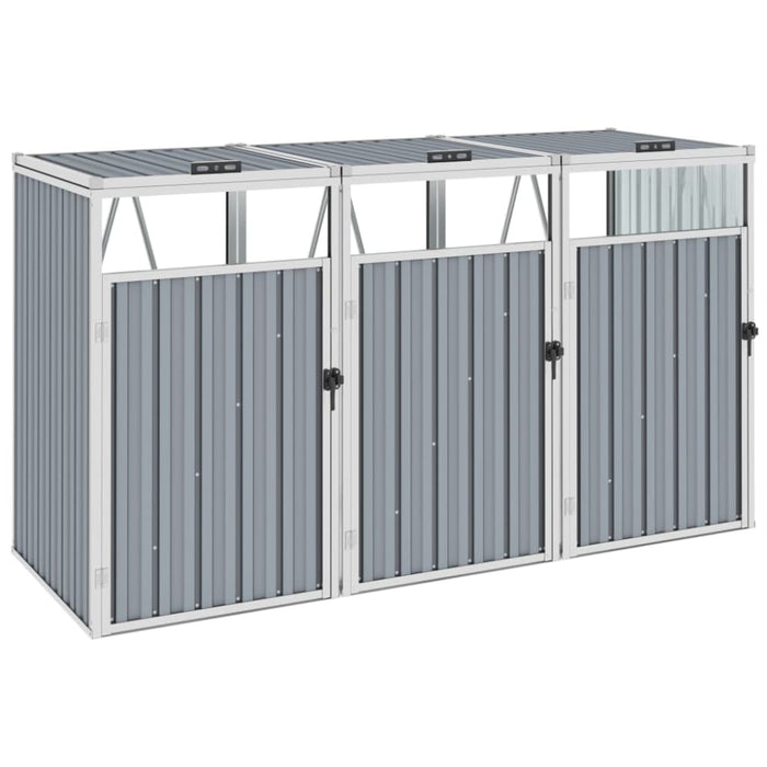 Triple Garbage Bin Shed Grey 213x81x121 Cm Steel Alxnx