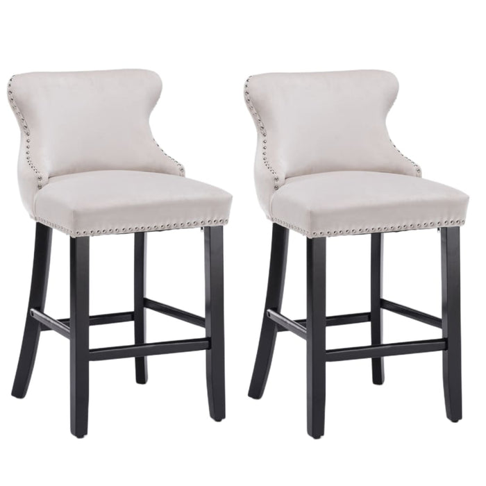 2x Velvet Upholstered Button Tufted Bar Stools With Wood