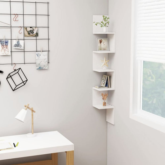 Wall Corner Shelf Glossy Look White Chipboard Nbixnt