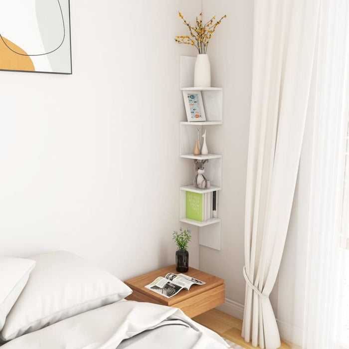 Wall Corner Shelf Glossy Look White Chipboard Nbixnt