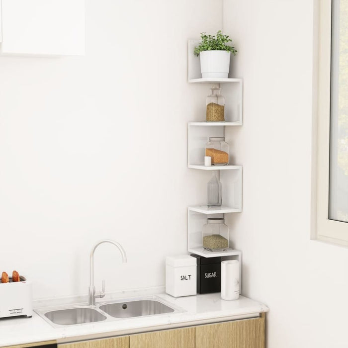 Wall Corner Shelf Glossy Look White Chipboard Nbixnt