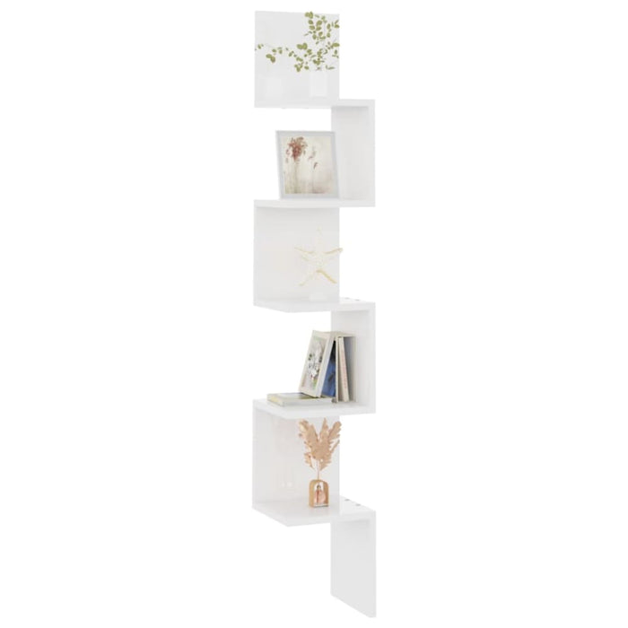 Wall Corner Shelf Glossy Look White Chipboard Nbixnt