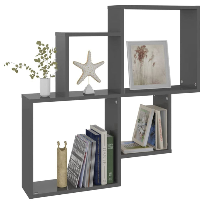 Wall Cube Shelf Glossy Look Grey Chipboard Nbixli