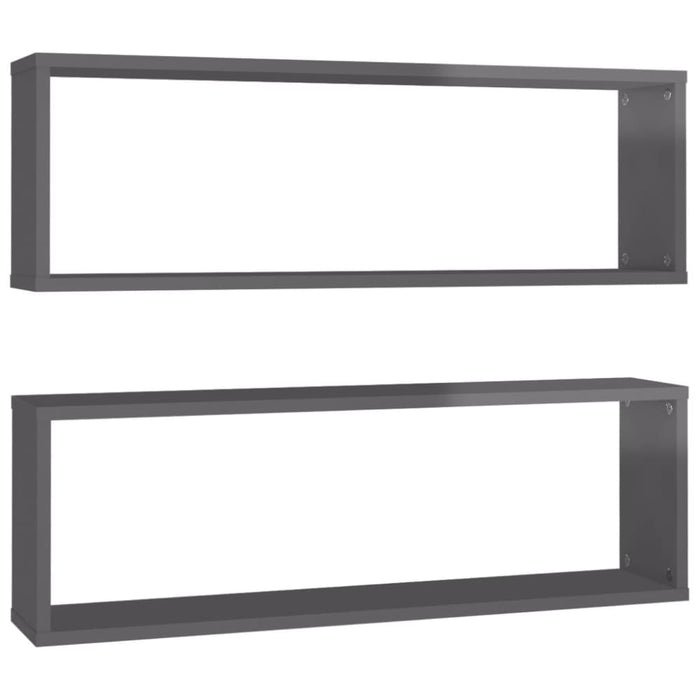 Wall Cube Shelves 2 Pcs Glossy Look Grey 80x15x26.5 Cm