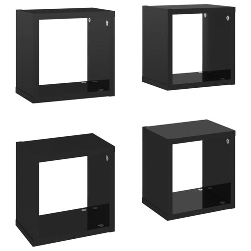 Wall Cube Shelves 4 Pcs Glossy Look Black 22x15x22 Cm Nbibia