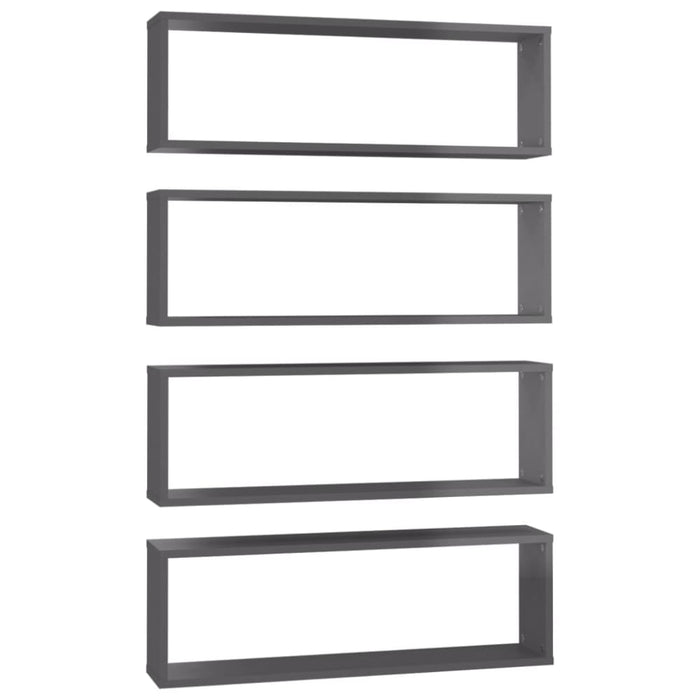 Wall Cube Shelves 4 Pcs Glossy Look Grey Chipboard Nbioto