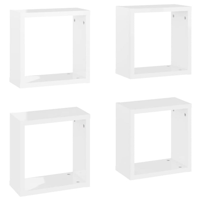 Wall Cube Shelves 4 Pcs Glossy Look White 30x15x30 Cm Nbiboi