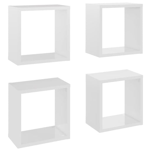 Wall Cube Shelves 4 Pcs Glossy Look White Nbibaa