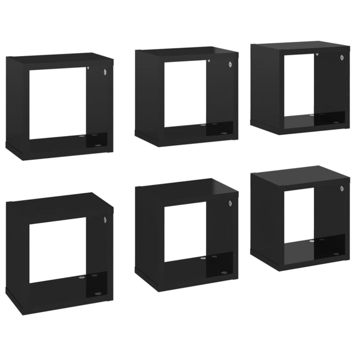 Wall Cube Shelves 6 Pcs Glossy Look Black 22x15x22 Cm Nbibip