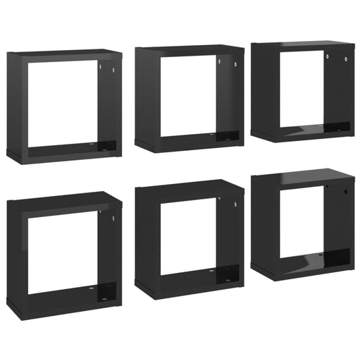 Wall Cube Shelves 6 Pcs Glossy Look Black 30x15x30 Cm Nbibxo