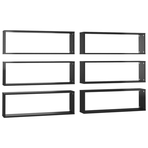 Wall Cube Shelves 6 Pcs Glossy Look Black 80x15x26.5 Cm