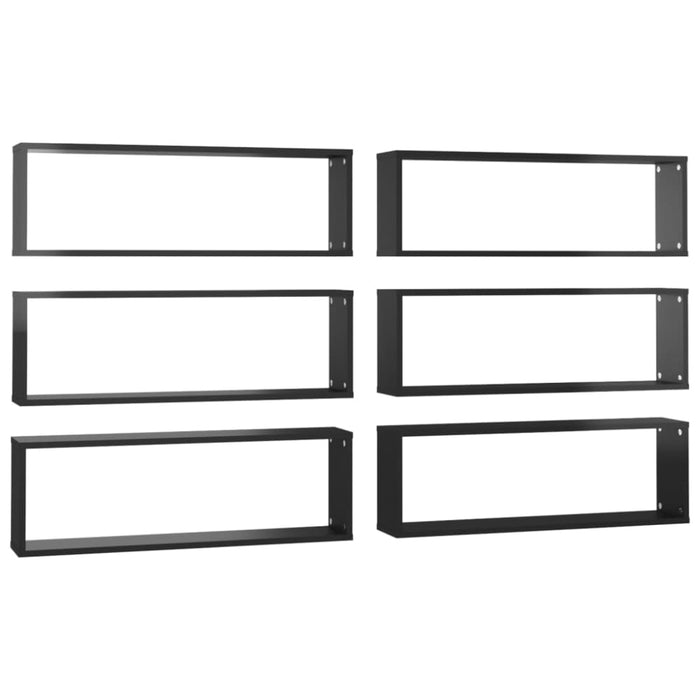 Wall Cube Shelves 6 Pcs Glossy Look Black 80x15x26.5 Cm