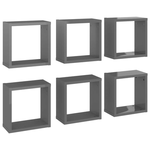 Wall Cube Shelves 6 Pcs Glossy Look Grey 30x15x30 Cm Nbibxa