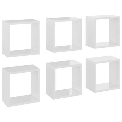 Wall Cube Shelves 6 Pcs Glossy Look White 26x15x26 Cm Nbibap