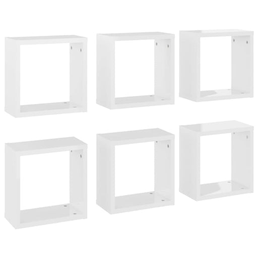 Wall Cube Shelves 6 Pcs Glossy Look White 30x15x30 Cm Nbibon