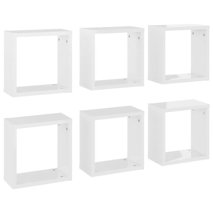 Wall Cube Shelves 6 Pcs Glossy Look White 30x15x30 Cm Nbibon