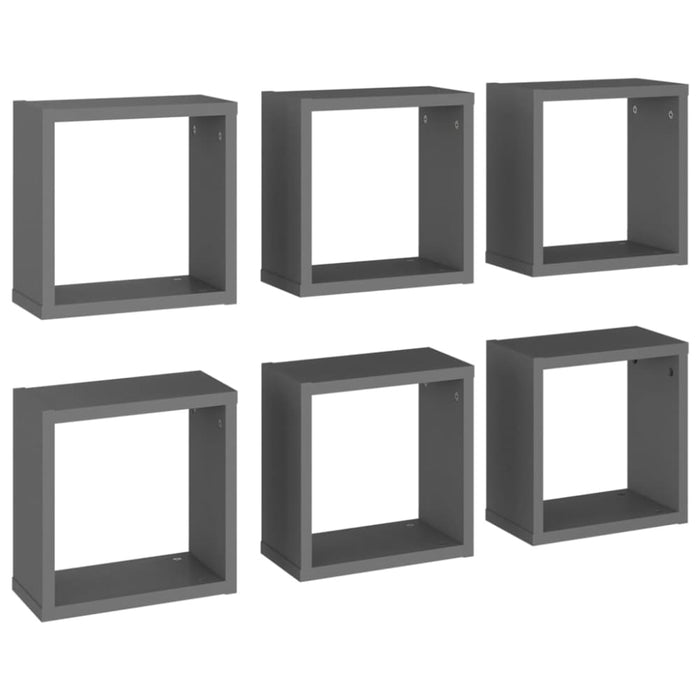 Wall Cube Shelves 6 Pcs Grey Nbibbl