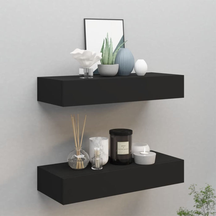 Wall - mounted Drawer Shelves 2 Pcs Black 60x23.5x10cm Mdf