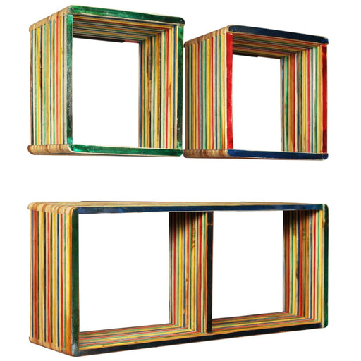 Wall Shelf Set 3 Pcs Multicolour Solid Reclaimed Teak Xapaob