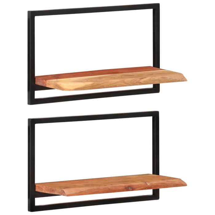 Wall Shelves 2 Pcs 60x25x35 Cm Solid Wood Acacia And Steel