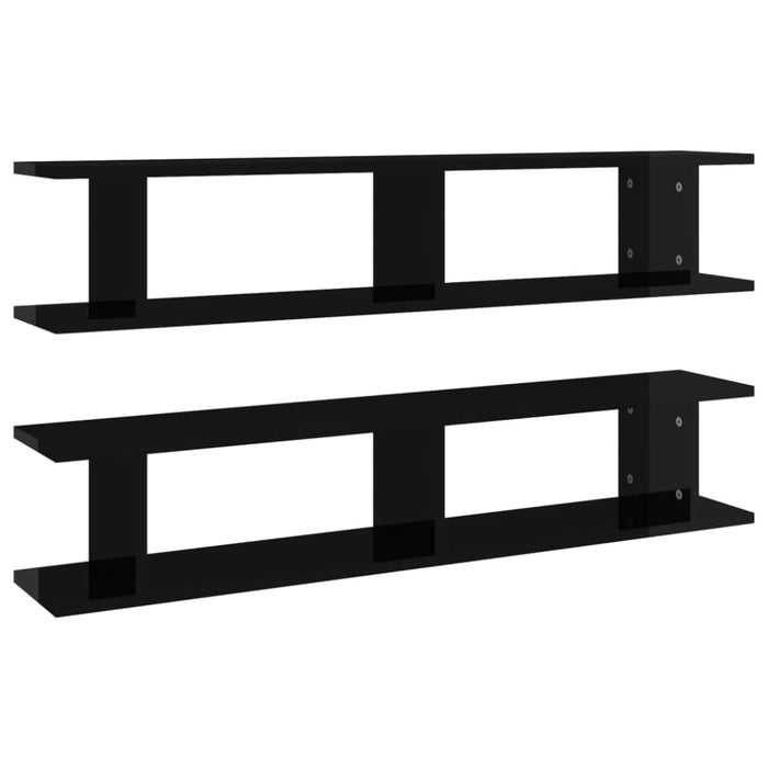 Wall Shelves 2 Pcs Glossy Look Black 105x18x20cm Chipboard