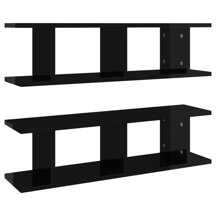 Wall Shelves 2 Pcs Glossy Look Black Chipboard Nbioka