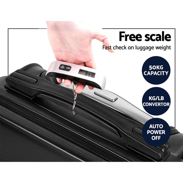 Wanderlite 3 Piece Lightweight Hard Suit Case Luggage Black