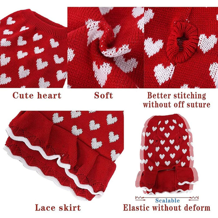 Winter Warm Durable Stretchable Cute Heart Sweater For Dogs