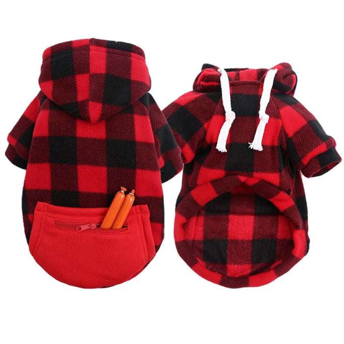 Winter Warm Plaid Hooded Sweatshirt With Pockets For Small