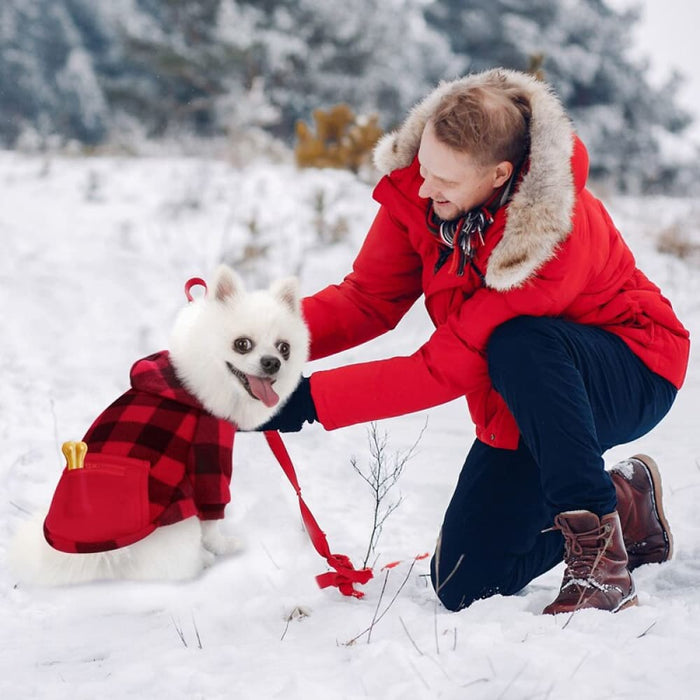 Winter Warm Plaid Hooded Sweatshirt With Pockets For Small