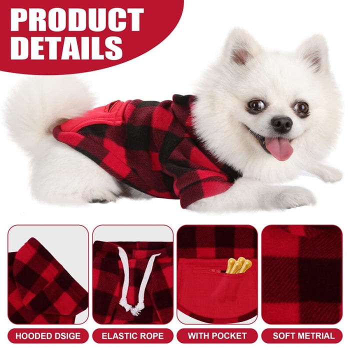 Winter Warm Plaid Hooded Sweatshirt With Pockets For Small