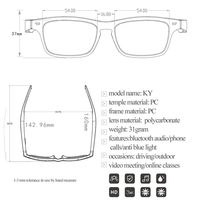 Wireless Anti-blue Light Glasses Touch Bluetooth 5.0 Stereo