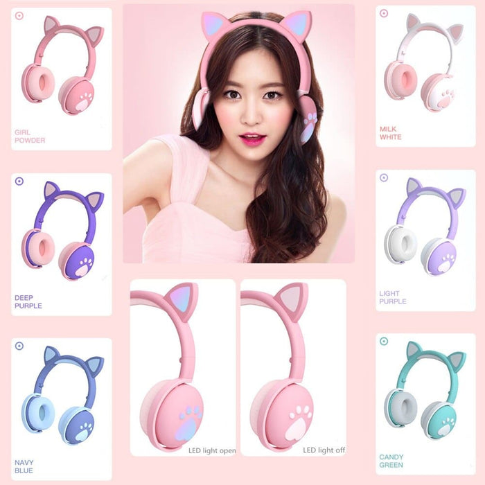 Wireless Glowing Cute Led Headset Hifi Stereo Bass 3.5mm