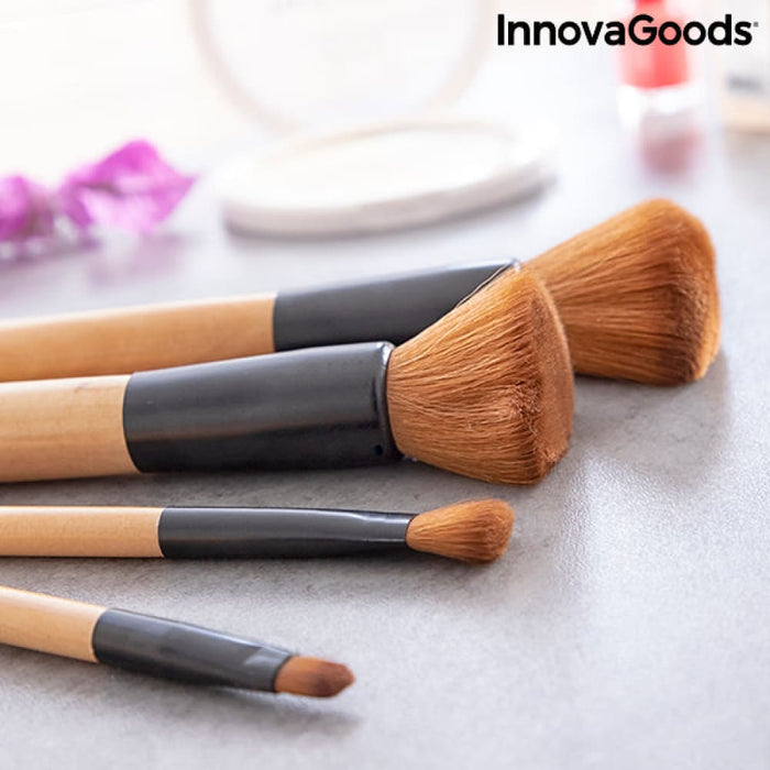 Set Of Wooden Make-up Brushes With Carry Case Miset