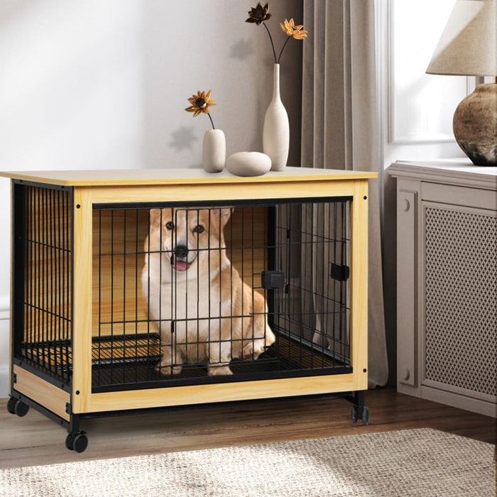 Wooden Wire Dog Kennel Side End Table Steel Puppy Crate