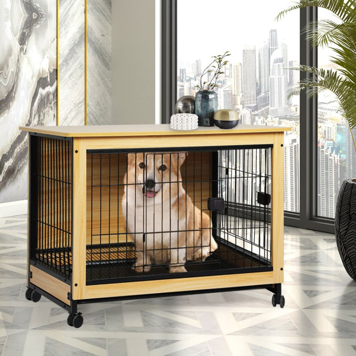 Wooden Wire Dog Kennel Side End Table Steel Puppy Crate