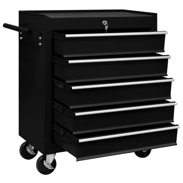 Workshop Tool Trolley With 5 Drawers Black Oaioix