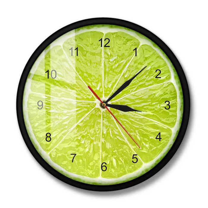 Yellow Lemon Fruit Wall Clock Lime Modern Kitchen Watch