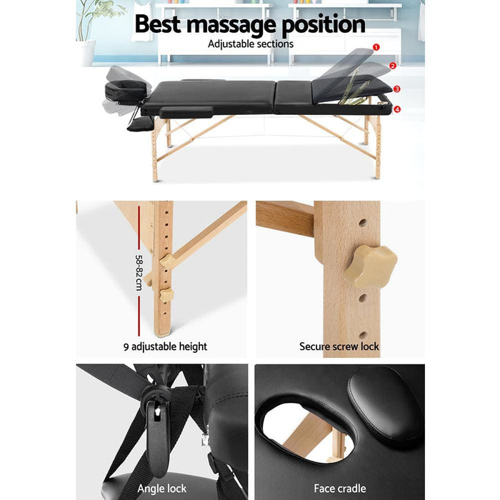 Zenses 60cm Wide Portable Wooden Massage Table 3 Fold